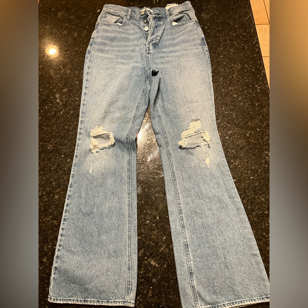 PacSun Sky Blue Flare Jeans with Ripped Details